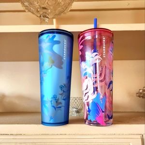 Starbucks Blue Floral Soft Touch and Pink Floral Acrylic Bundle